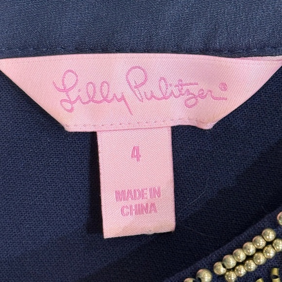 Women’s LILLY PULITZER Bronte Shift 63062 bejeweled beaded navy dress. Size 4 - Picture 6 of 8